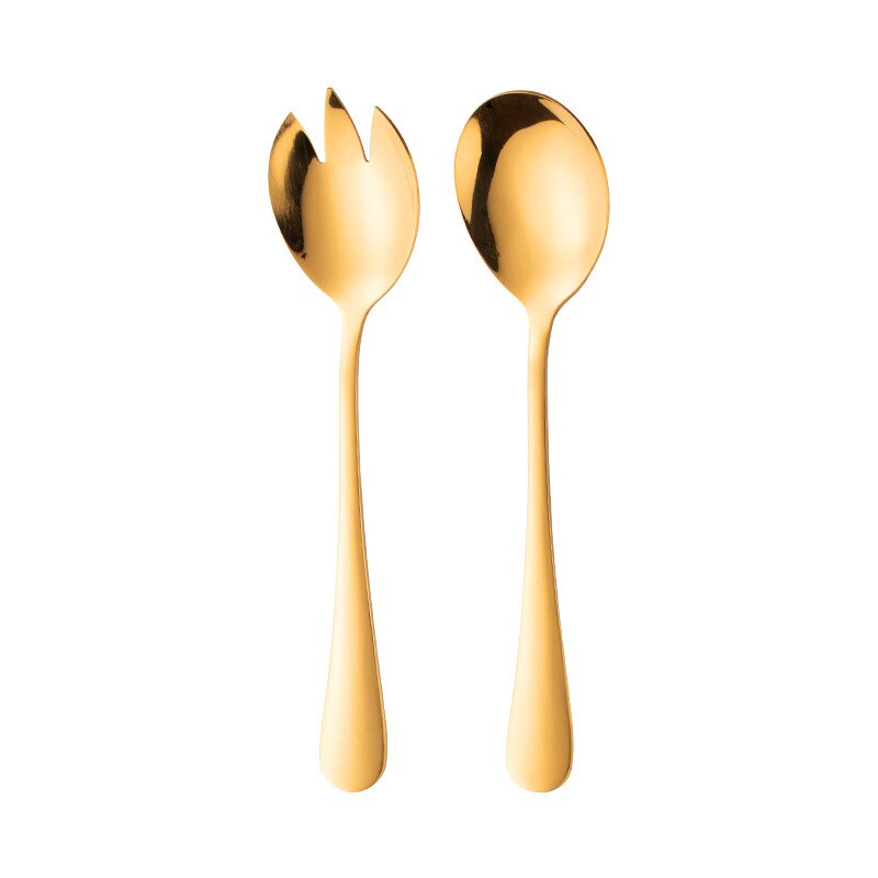 Stainless steel spoon fork set Buffet dinner party fruit salad spoon salad fork Western tableware: Yellow