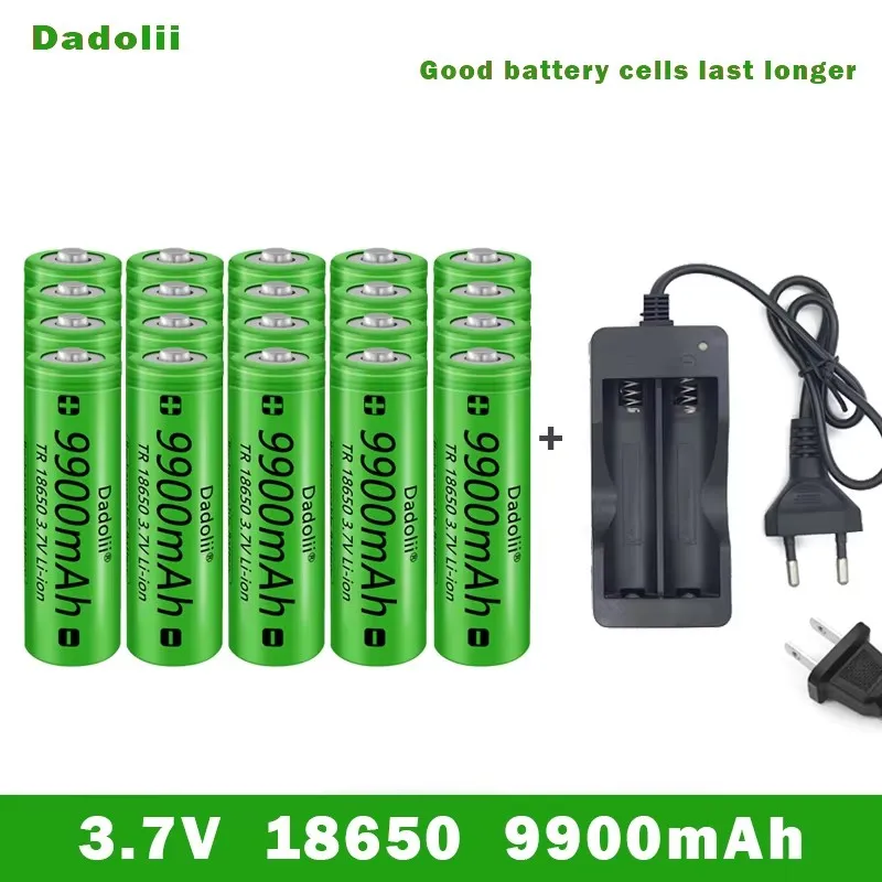 18650 bateria recarregável 3.7v 18650 9800mah capacidade li-ion bateria recarregável para lanterna tocha bateria + carregador: Marrom