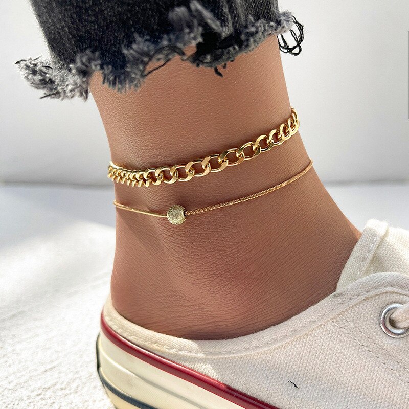 Modyle Bohemia Snake Chain Anklet Set For Women Trend Gold Color Butterfly Anklets Foot Bracelet Beach Jewelry: 50448