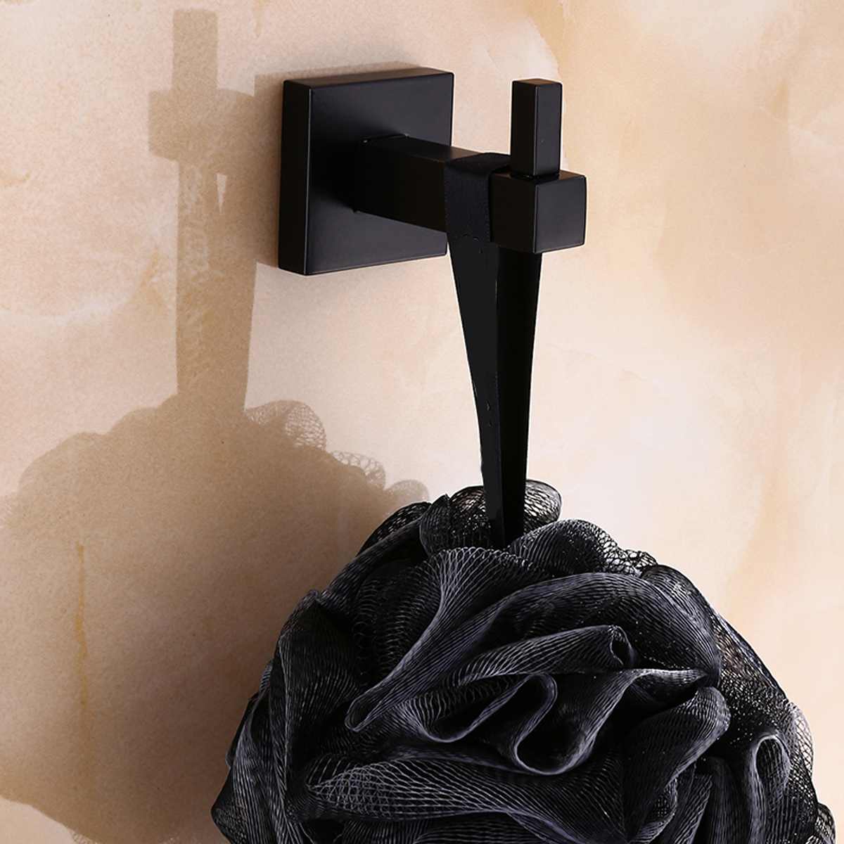 Xueqin mat sort firkantet håndklædestativ vægmonteret holder skinnevæv rulle toiletbørsteholder kappe krog badeværelse