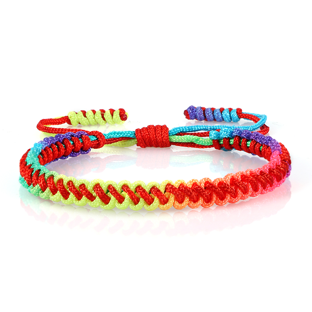Lucky Colorful Rainbow Knots Braided Bracelet For Women Men Couple Handmade Adjustable Prayer Nylon Rope Bangles Travel: Hot Stamping