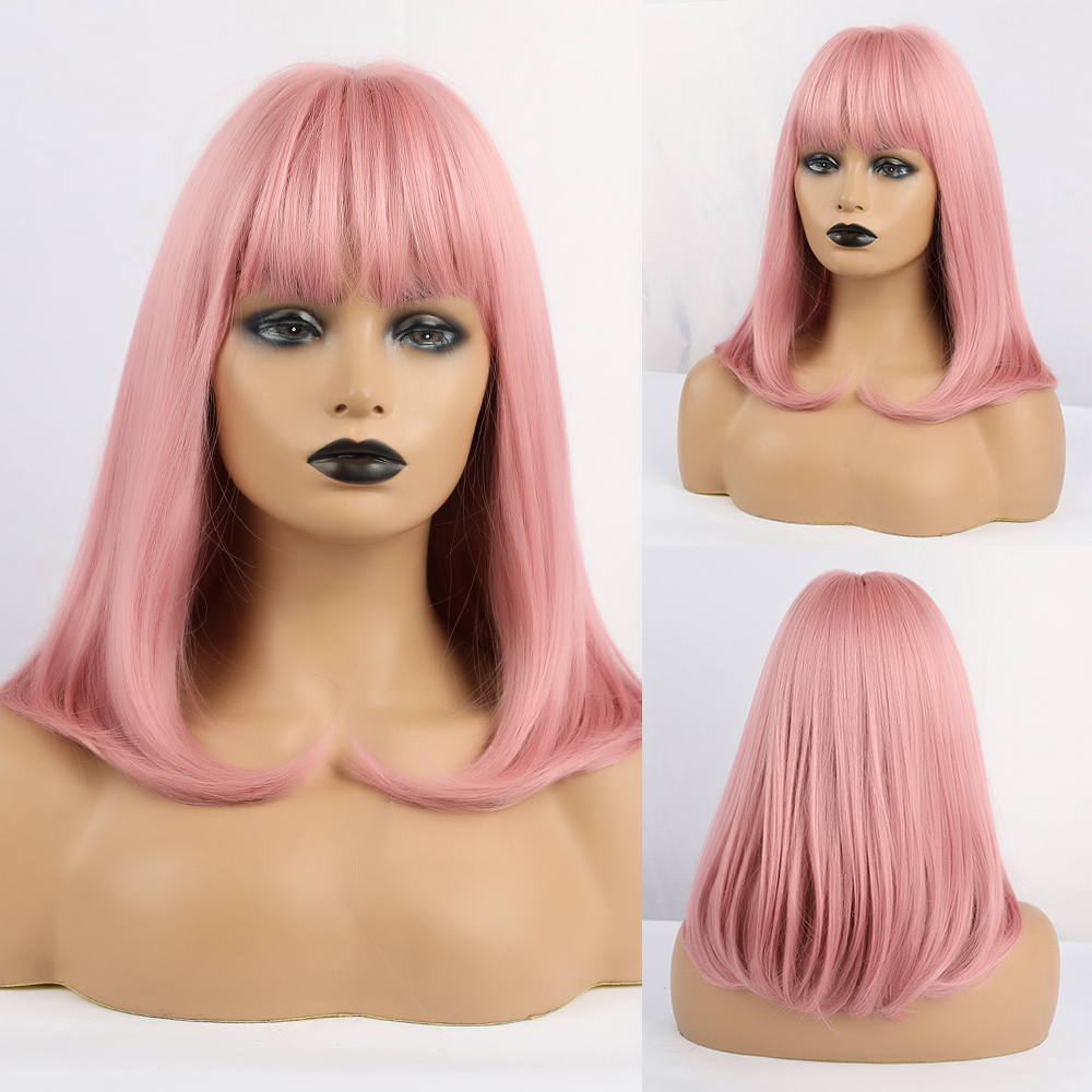 element krótki prosto pion peruki z grzywką Ombre czarny do herbata mleczna kolor peruki syntetyczne dla białych/czarnych kobiet: lc246-2