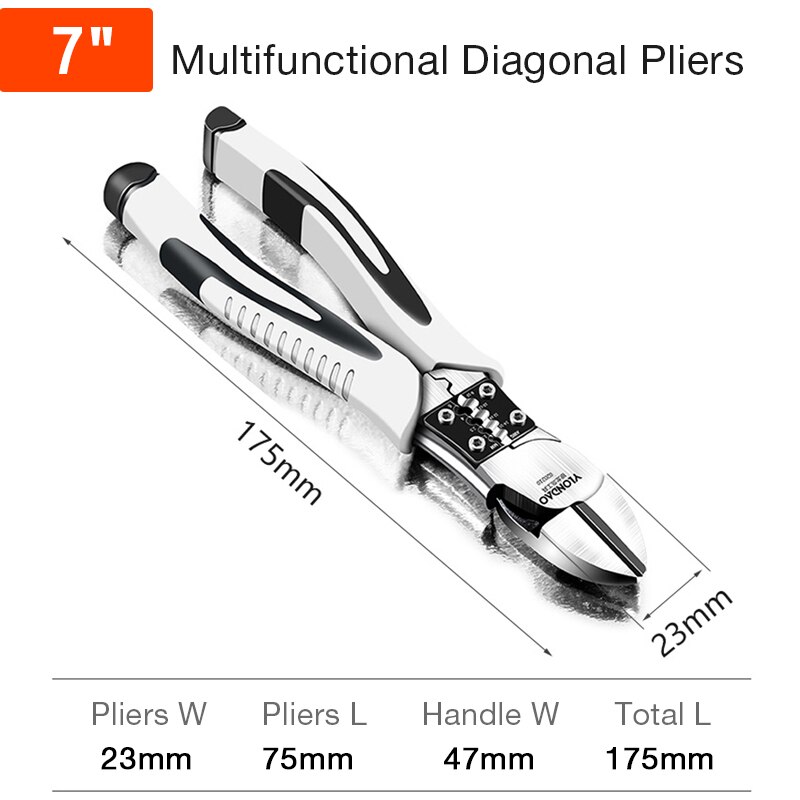 Multitool Pliers Set Wire Stripper Crimper Cable Cutter Crimping Crimp Electricians Tools Long Nose Diagonal Pliers: 7A