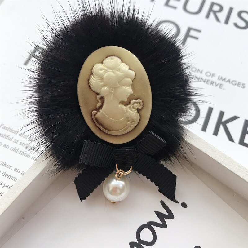 Vintage vison cheveux boule broche beauté tête noeud revers épinglette chemise col broches chapeau sac vêtements pour femmes accessoires