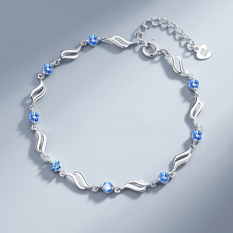 Pulseras de circonia cúbica brillante para mujer, joyería de plata de ley 925, pulsera de niña, accesorios de de princesa, mano femenina, Bijou: blue