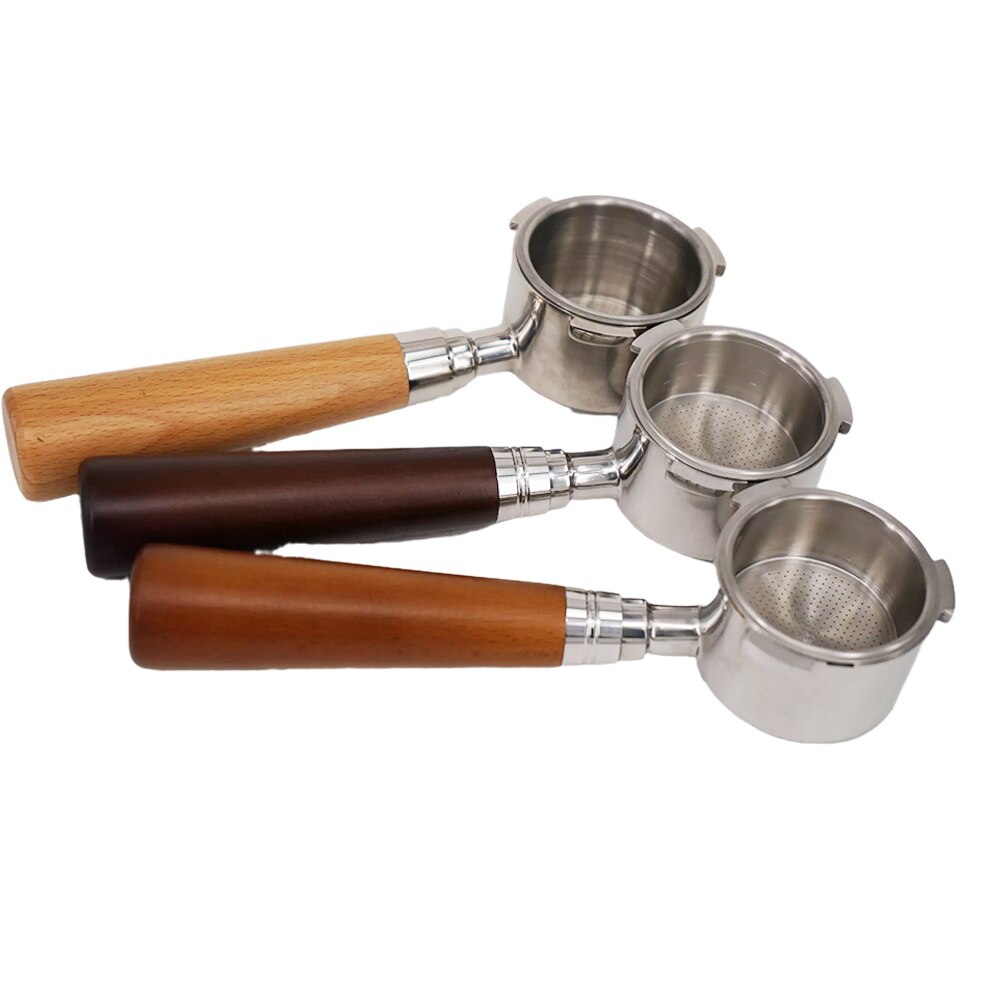 Portafiltro de café sin fondo, 51mm, Breville, Delonghi, Krups, embudo de café Espresso, mango de madera, soporte de filtro, juego de cesta