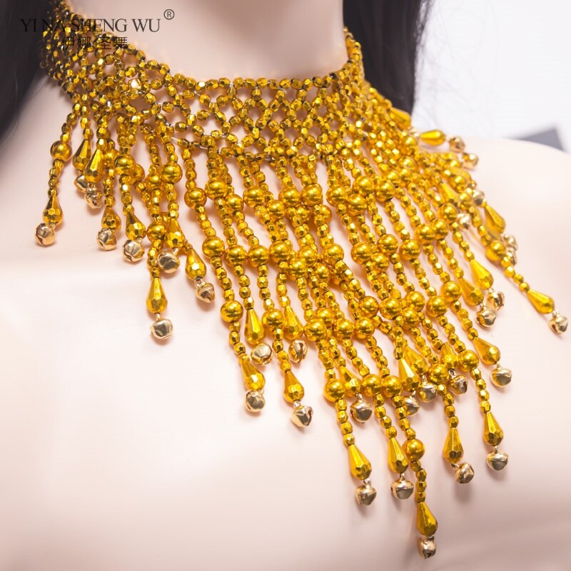 Collar de danza del vientre para mujer, accesorios, collar de oro de Bellydance, ropa de baile, joyería con cuentas, vientre de la India, accesorio de plata