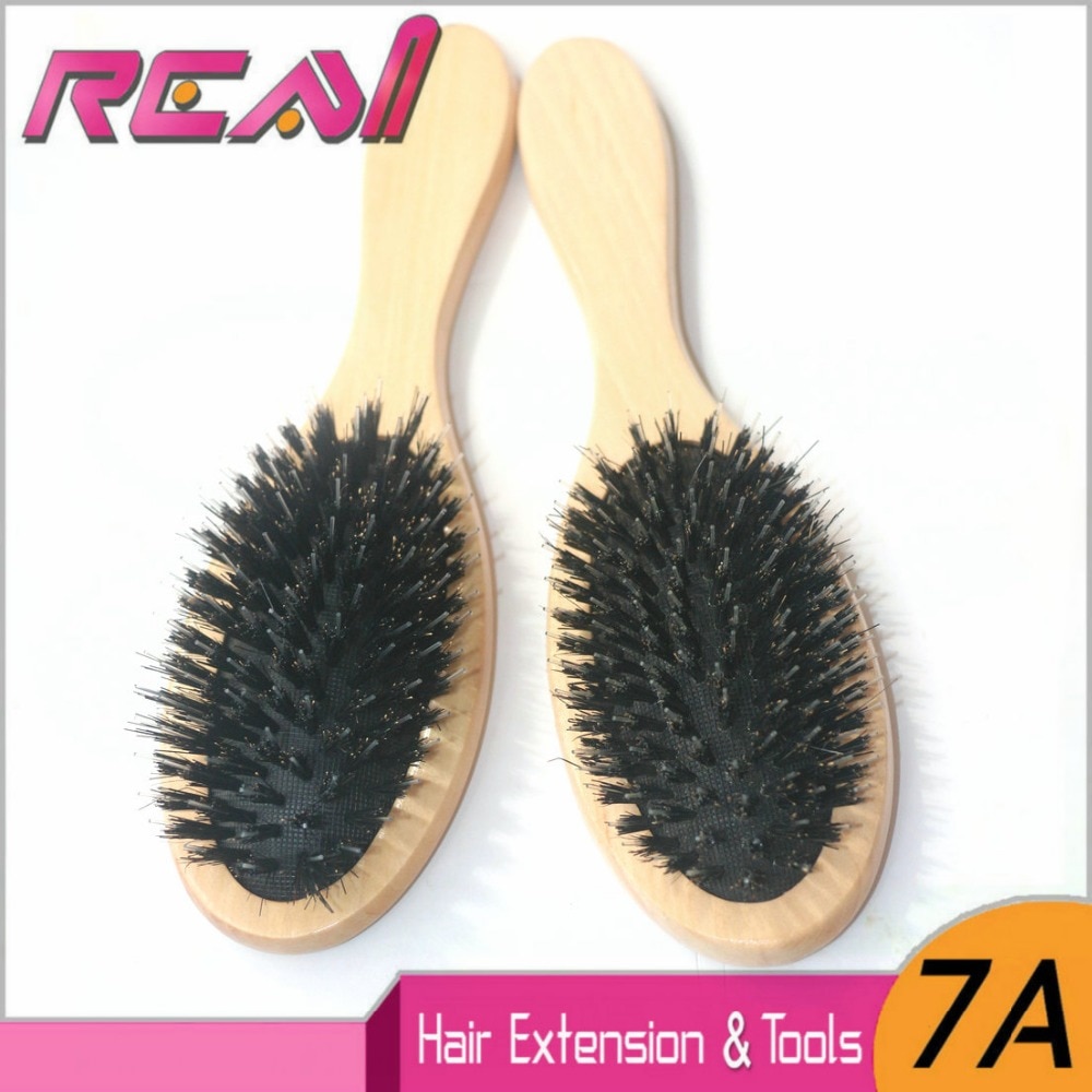 (5 Stks/partij) Professionele Natuurlijke Lak Kleur Houten Handvat Varkenshaar Borstels Voor Feather Hair Extensions