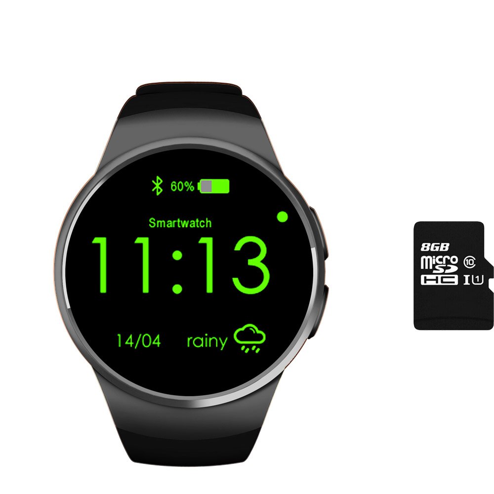Chronomètre KW18 + horloge montre intelligente Android Tracker santé MTK2502c Bluetooth Notification prise en charge SIM TF carte pour Samsung Xiaomi: Black with 8G