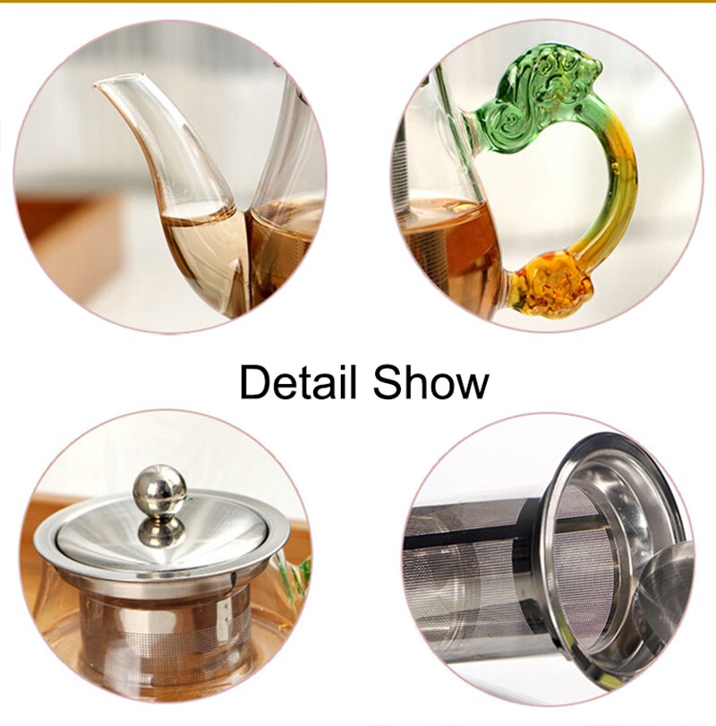 350 ml groene Handgemaakte Theepot Met Filter Hittebestendig Glas Thee Pot Infuser Roestvrijstalen Ketel Thee Potten Drinkware