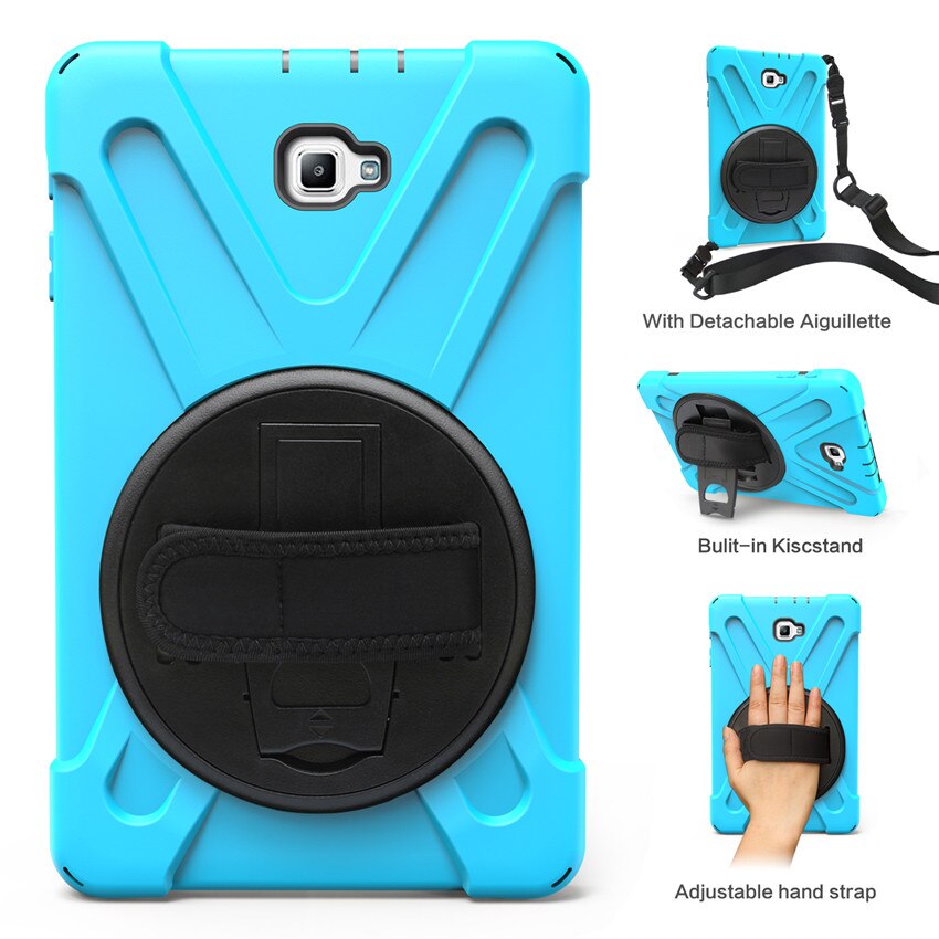 Case For Samsung Galaxy Tab a 10.1 t580 T585 T580N tablet Kids skin Safe Shockproof Armor hard cover+ Hand Strap & Neck Strap: light blue