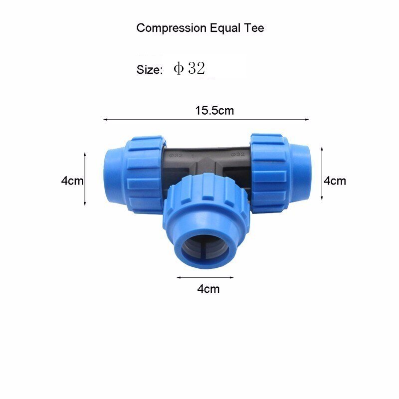 1pc HDPE Compression Equal Tee Plastic Irrigation Water Supply PP Fitting Top Supplier PN16 Fluid Quick Pipe: 32mm