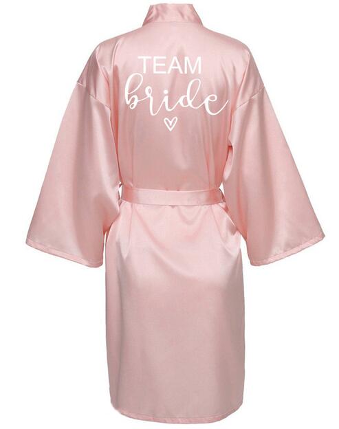 Wedding Party Team Bride Robe With Black Letters Kimono Satin Pajamas Bridesmaid Bathrobe SP063