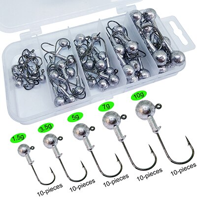 20-50pcs Jig Head Fishing Hooks Set 1.5g-20g Lead Jighead Fishhooks Jigging Hook Unpainted Worm Circle Hook for Carp Fishing: mix-50pcs