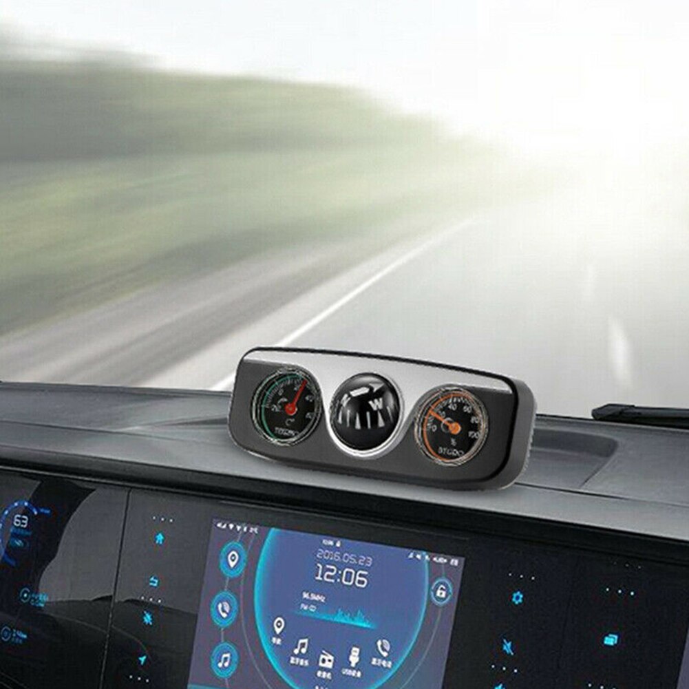 Accurate 3 in 1 Car Vehicle Dashboard Thermometer Hygrometer Compass Navigation Ball Mini Size Self-adhesive