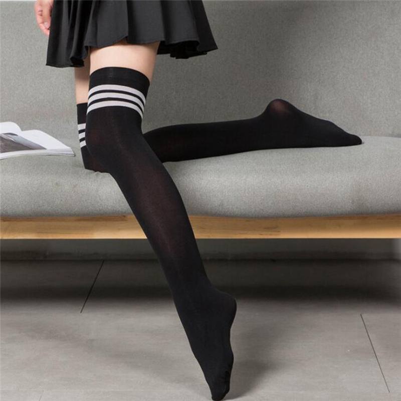 Calzini lunghi a righe bianche nere Calzini alti sopra il ginocchio sexy da donna sopra le calze al ginocchio Calzini lunghi caldi per ragazze da donna: Brown