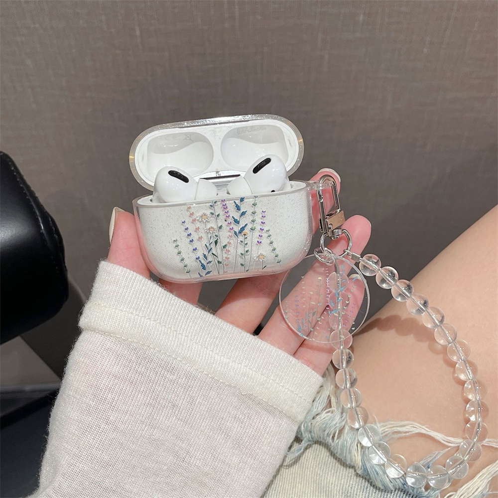 Étui brillant à paillettes de fleurs pour AirPods 1 2 3 4, housse de Bracelet pour écouteurs Bluetooth sans fil pour Apple airpods Pro 2nd Funda