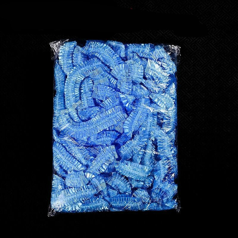 Bonnet de douche jetable en plastique, 100 pièces, pour femmes et hommes, imperméable, transparent, pour salon de coiffure, pour hôtels, produits de salle de bains