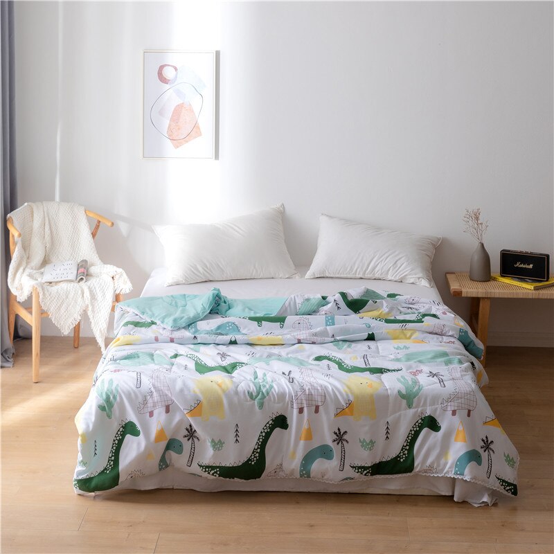 Sommer sengetæppe dronning kat dinosaur trykte dobbeltdyner og dyner til voksne tynd aircondition dyne colcha til seng: 200 x 230cm / H