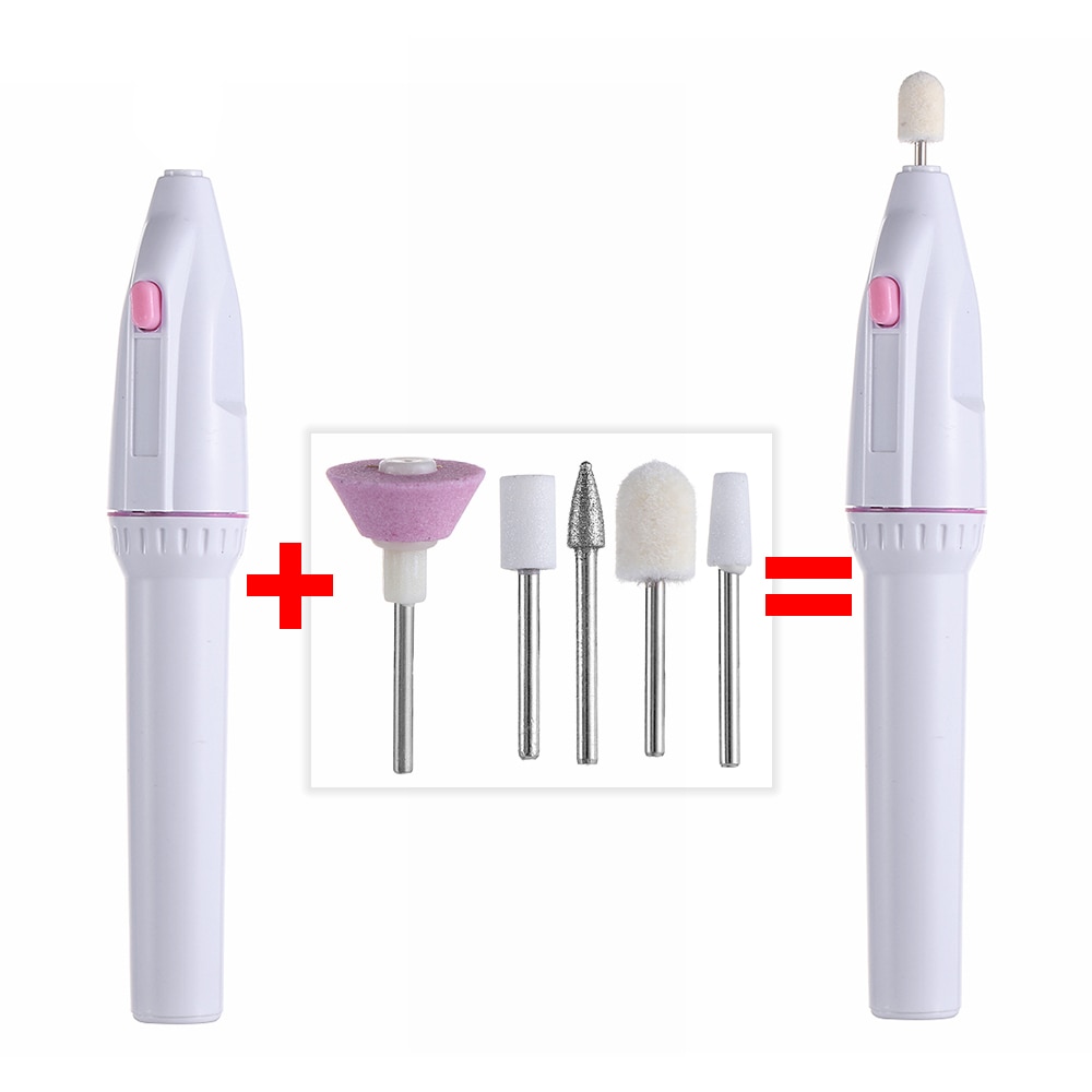 1 Set 5 In 1 Elektrische Professioal Nagelvijl Nail Borstels Buffer Polijstmachine Boor Grinder Gereedschap Zachte Polijsten Vilt Cone manicure