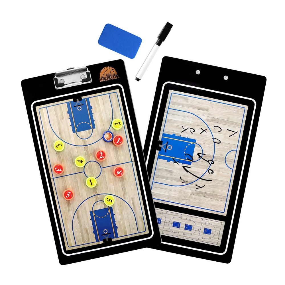 Basketball Coaching Board - Double-Sided Dry Erase with Marker - Tactical Playbook for Coaches