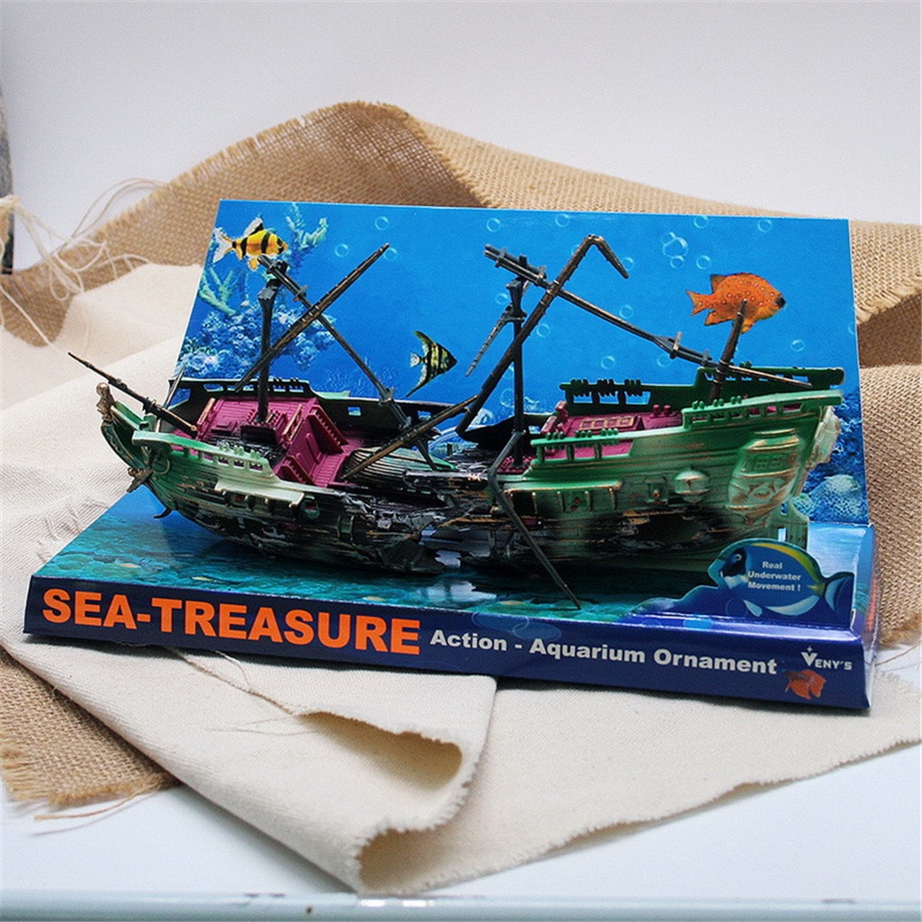 Aquarium Decoration Fish Tank Landscape Pirate Ship Luminous Ornament Aquatic Landscape Sunk Shipwreck Wreck decors aquarium