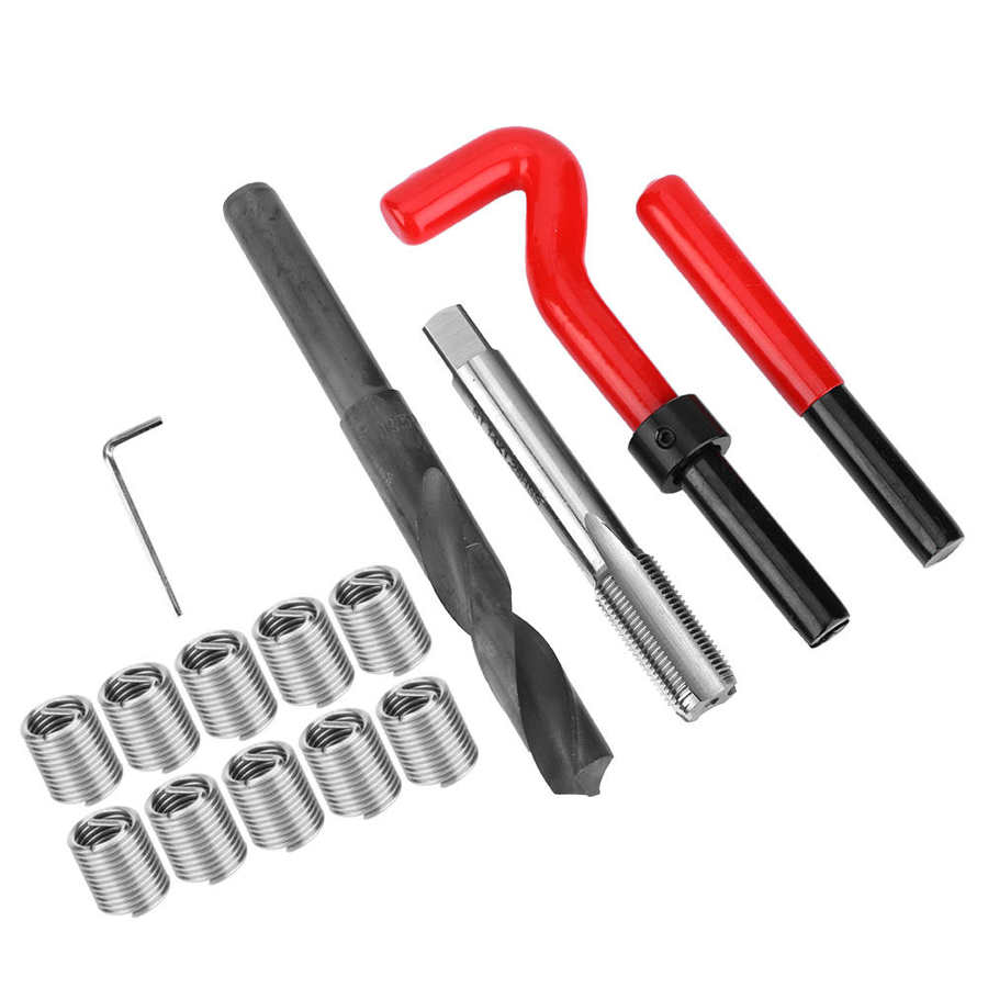 15Pcs Draad Reparatie Tool Kit Rvs M14 * 1.25 Twisted Boor Wrench Schroefdraad Insert Set Voor Professionele Auto reparatie Tools