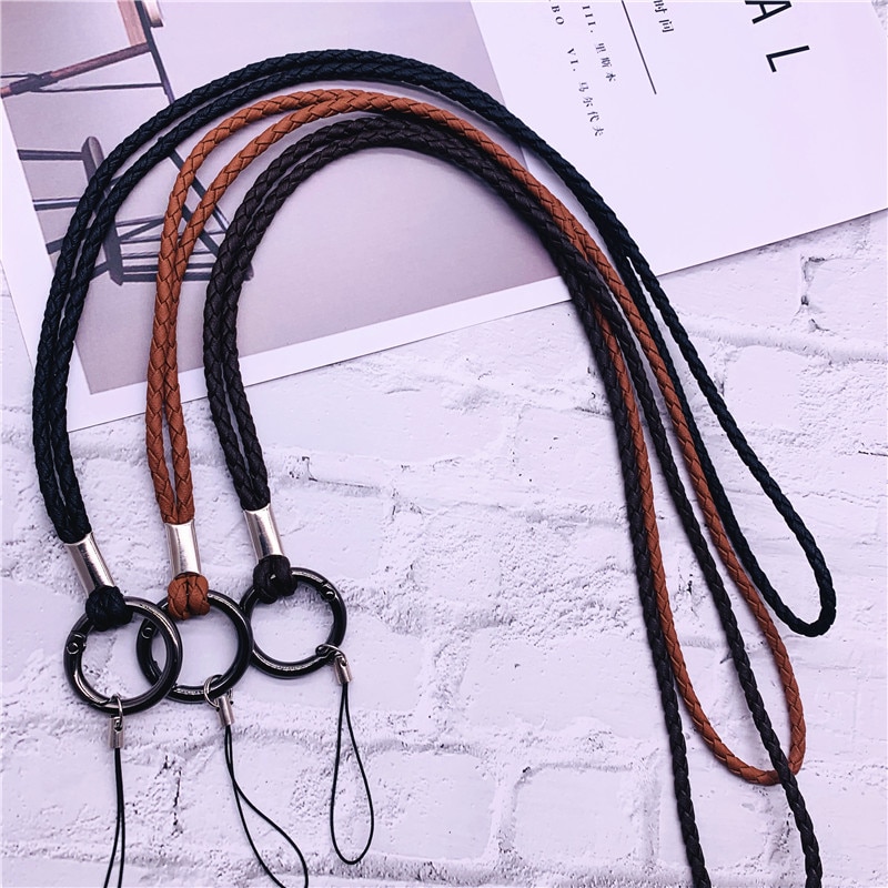 PU Leather Keychain Lanyard Soft woven Rope Mobile Phone Neck Strap Lanyards for ID Card key chain USB badge holder DIY Lariat