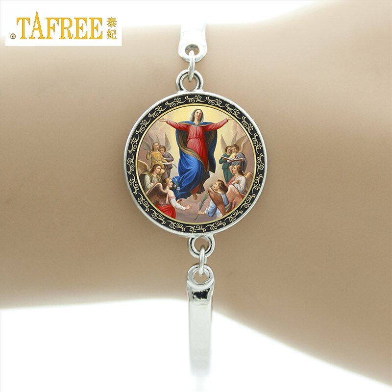 TAFREE marca nostra signora di glas bracciale vergine madre maria religiosa cattolica cupola di vetro braccialetto madonna gioielli con ciondoli D1010: VM32