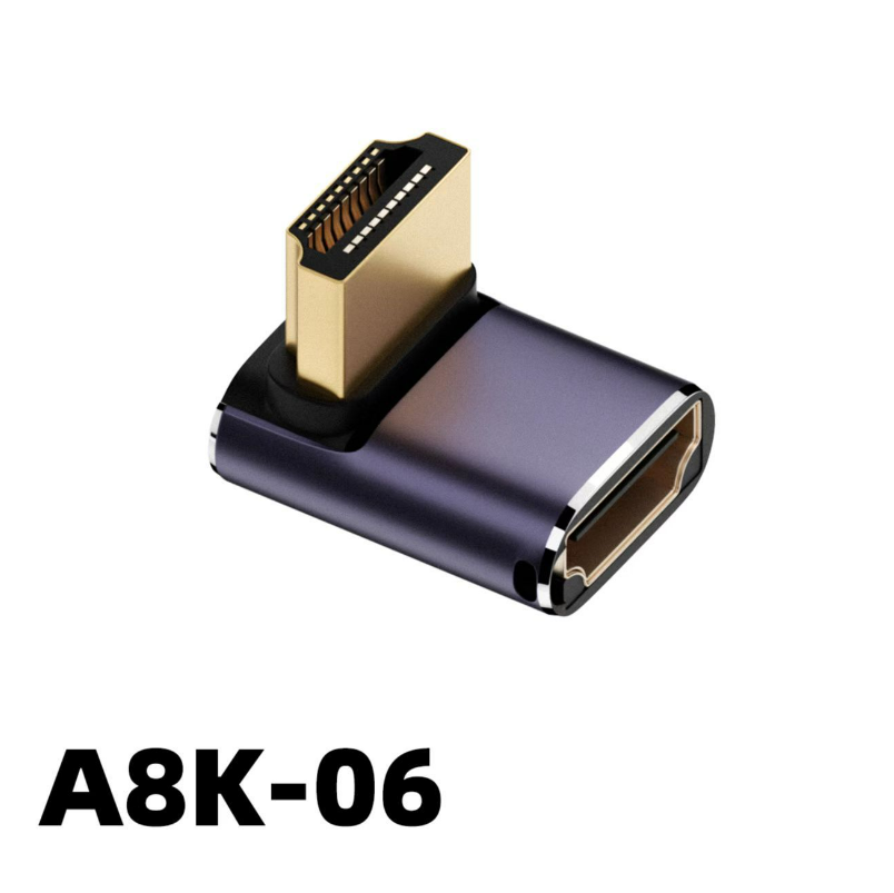 Adaptador UHD 8K 48Gbps HDMI 2,1 V en forma de U, ángulo recto de 90 270 grados, Mini Micro HD macho a conector hembra Compatible con HDMI: Lavanda
