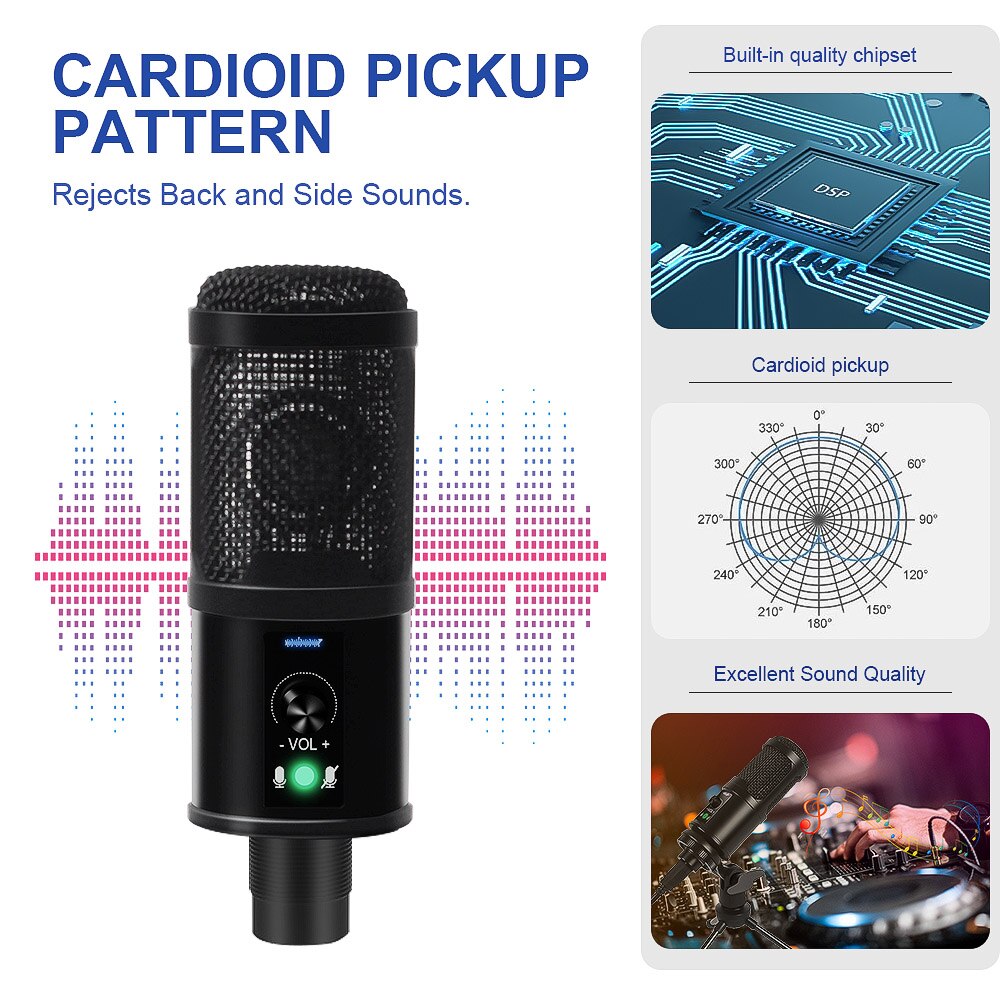 Desk Usb Microphone For Computer 192Khz/24Bit Condenserder Podcast Microphone Pc Usb Streamer Mic For Singing Recording Gaming