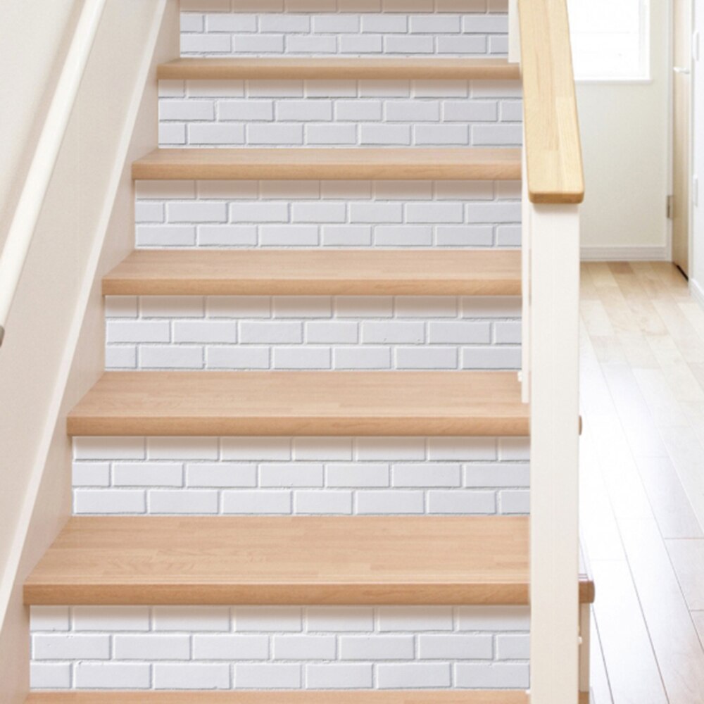 White Brick Pattern Staircase Wall Sticker Kitchen Bathroom Tile Home Decorations Art Mural Waterproof DIY Vinyl Wallpaper