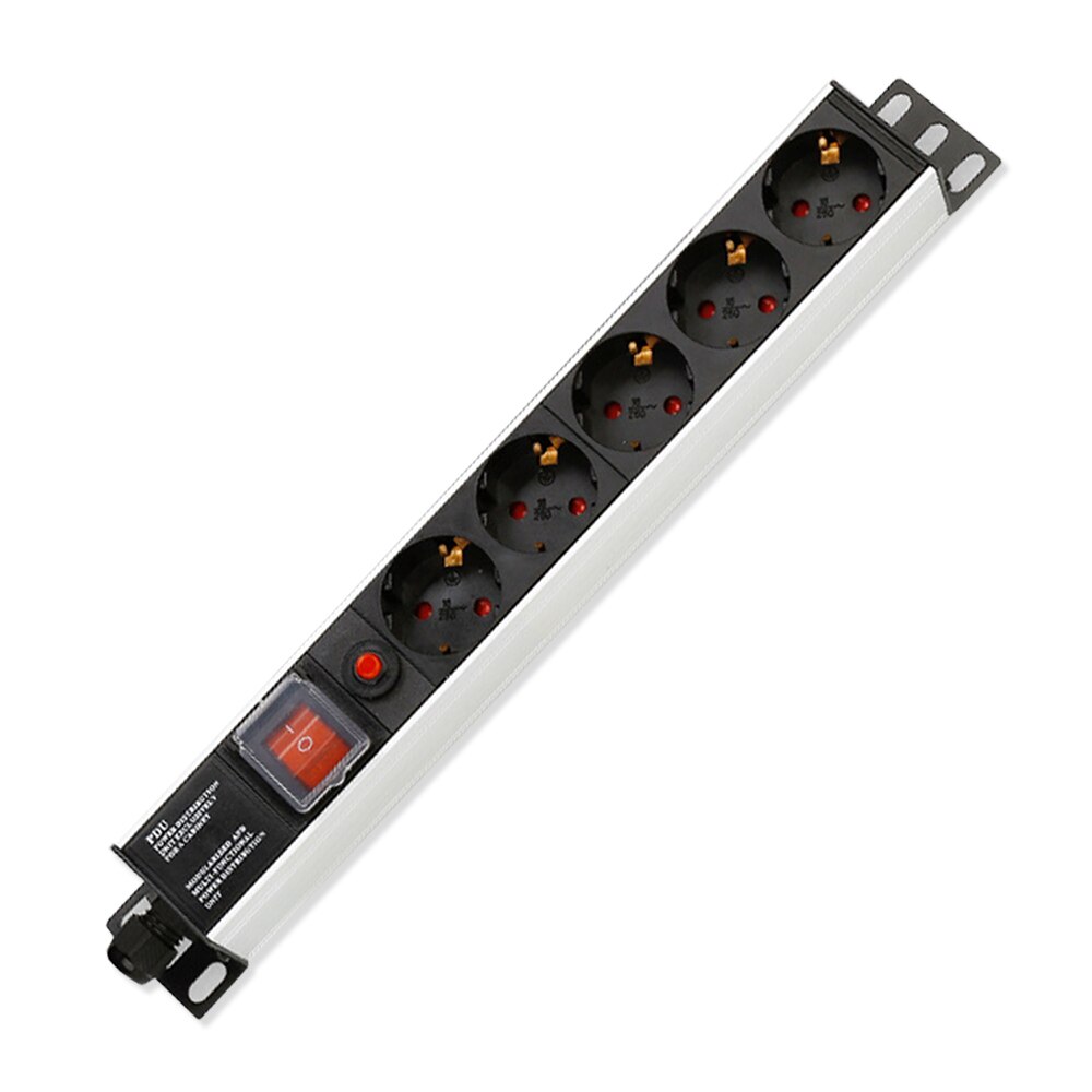 Pdu Power Strip Netwerk Kast Rek Stopcontact 1U Aluminium 4 Way Eu Outlets Overbelasting Schakelaar 2M verlengsnoer