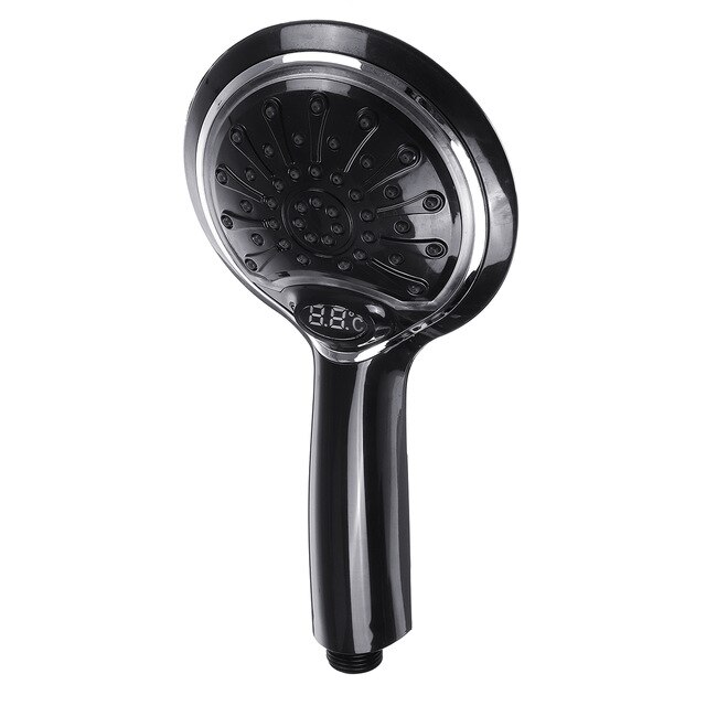 LED Changing Shower Head Water Temperature Display Sensor Bathroom Nozzle Automatic Control Colorful Sprinkler LED Shower Head: Black