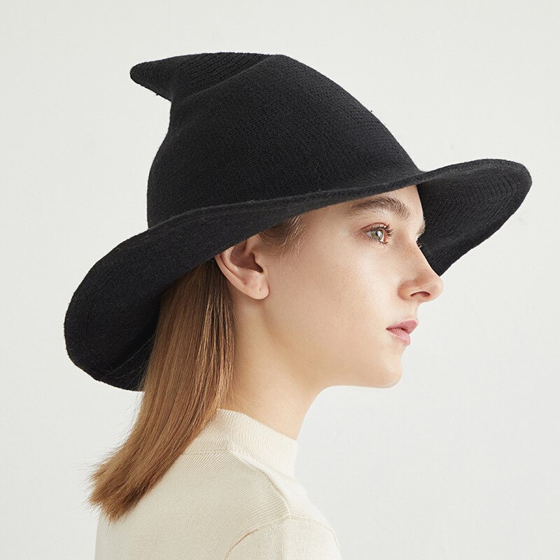 Sombrero de bruja de para otoño e invierno, accesorios de disfraces de lana, sombrero de cubo puntiagudo para Cosplay, Brujo mágico