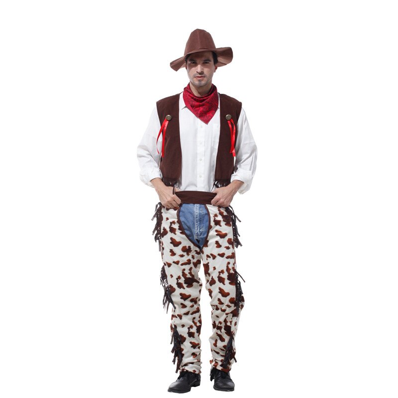 Mens Cowboy Costume Chaps Cowboys Indians Outfit Halloween Purim Party Carnival Cosplay