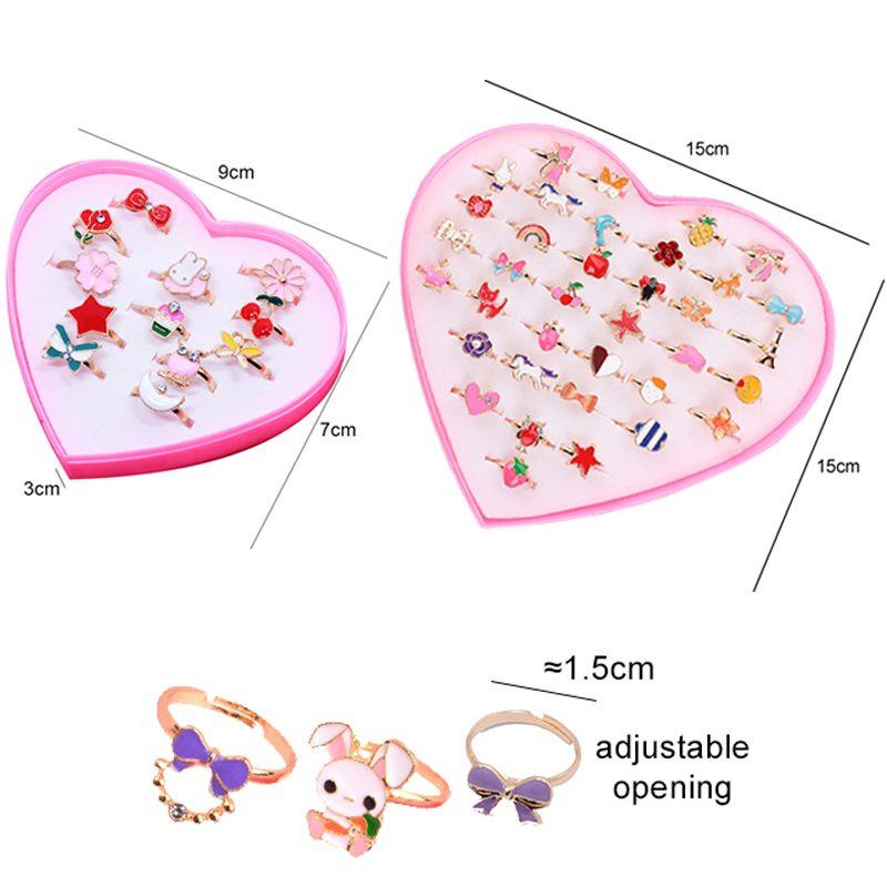 Children Rings Adjustable Exquisite Jewelry Cartoon Makeup Pretend Play Girls Birthday Kids Rewards TMZ