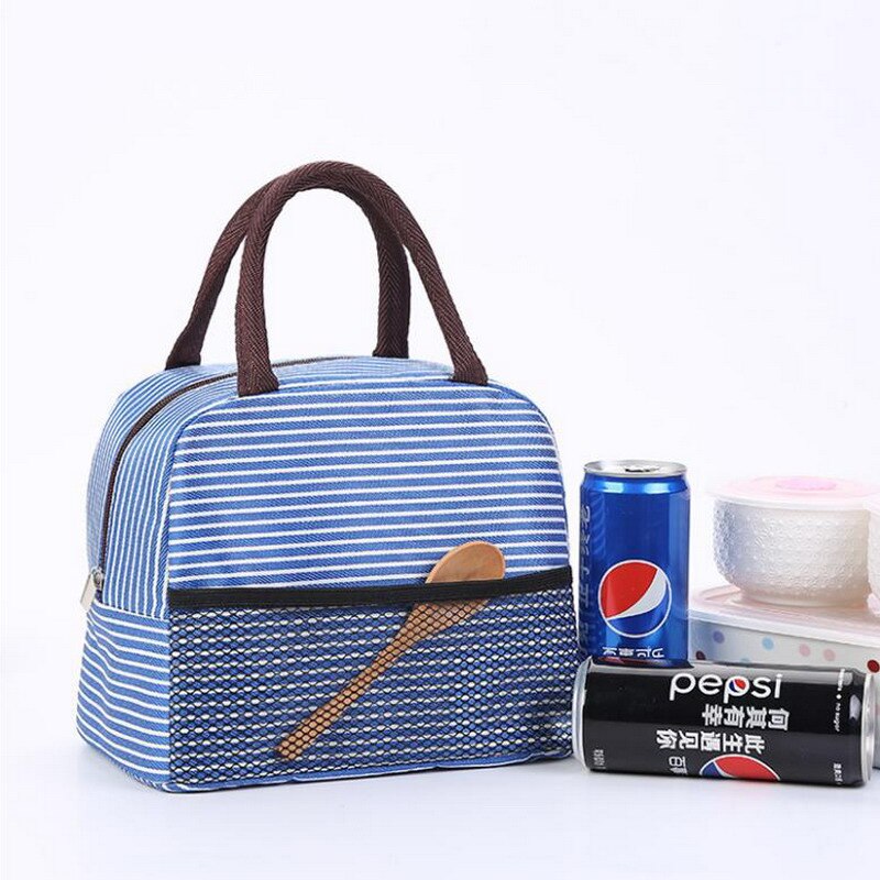 Japanese Stripe Waterproof Nylon Lunch Bags Portable Women Student Lunch Box Thermo Bag Office School Picnic Cooler Bags Bolsos