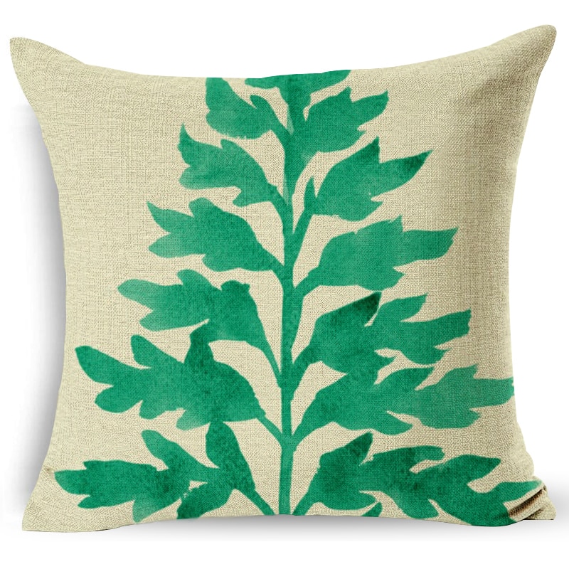 18 Home decoratieve kussens katoen linnen sierkussen groene bladeren print gezellige rugleuning kussen beddengoed kussensloop LXC: 3545