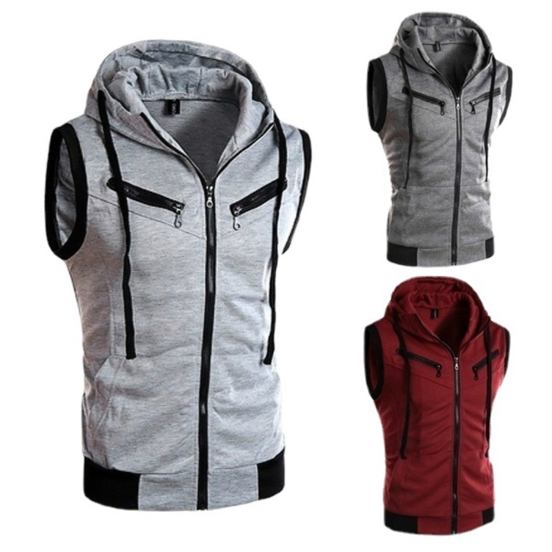Strickjacke mit reißverschluss, ärmellose kapuzenweste für herren, übergröße -4xl streetwear-weste, hoodie, tanktop für herren