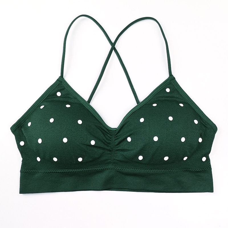 CHRLEISURE Cross Beauty Back Dot Bras Breast Pad Gathering Shockproof Push Up Bra Breathable Fitness Women Bra: Green