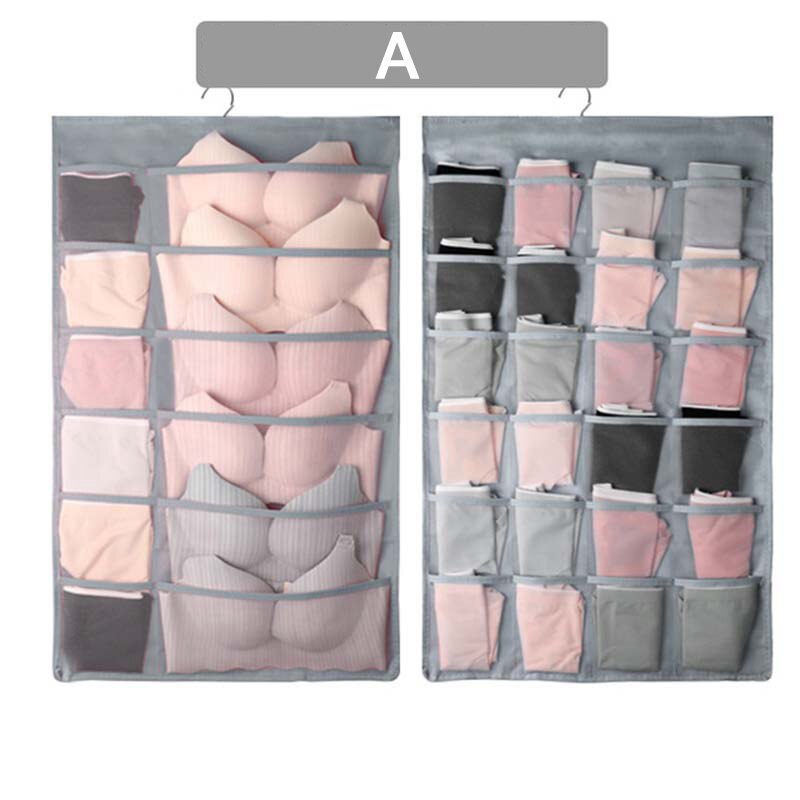 Mcao Hanging Closet Organizer Dual-Sided Wall Shelf Wardrobe Storage Bags for Underwear Bra Sock Mesh Pocket Metal Hanger TJ3624: A