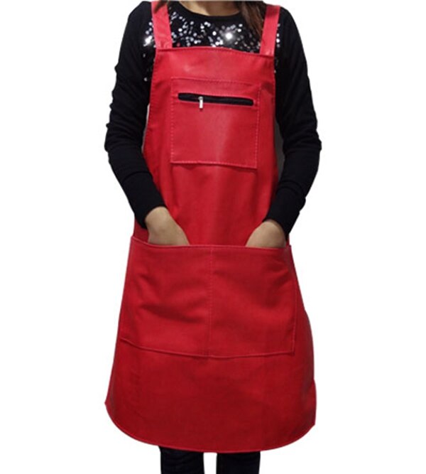 Cuir coréen imperméable et tablier de cuisine, salopette en PU, pour usage domestique, pour hommes et femmes: Rouge