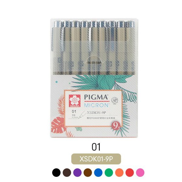 Sakura pigma micron fine line pen sæt 3/4/9 forskellige farver kunstmarkør manga comic pro liner børste pen tegnesæt: Xsdk 01-9p