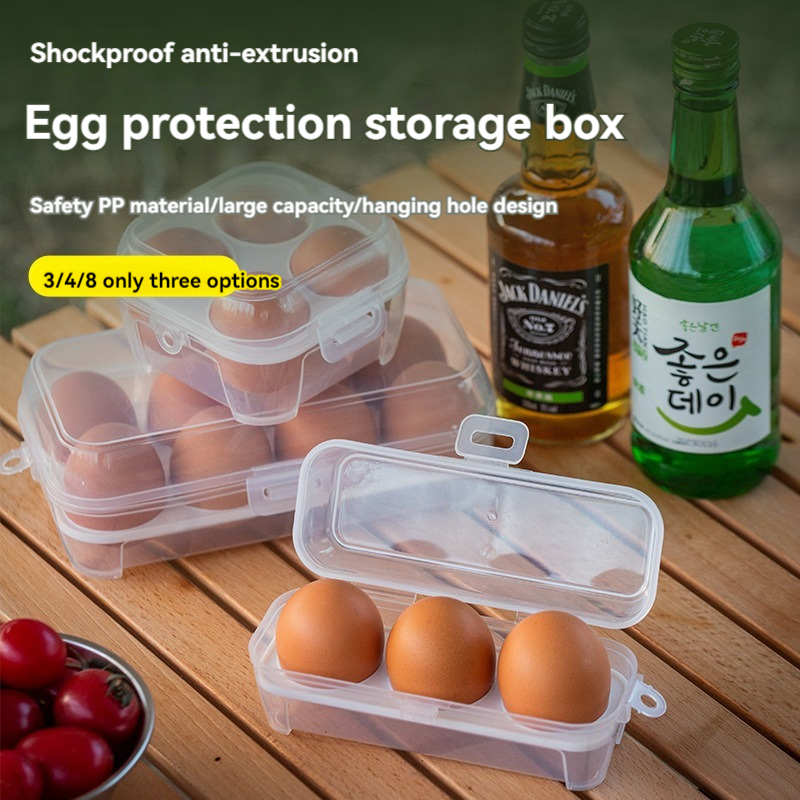 Caja de almacenamiento de huevos con tapa, refrigerador de cocina, caja de huevos, estante para gotas de huevos, organizador de huevos para nevera, bandeja para huevos de rejilla 3/4/8