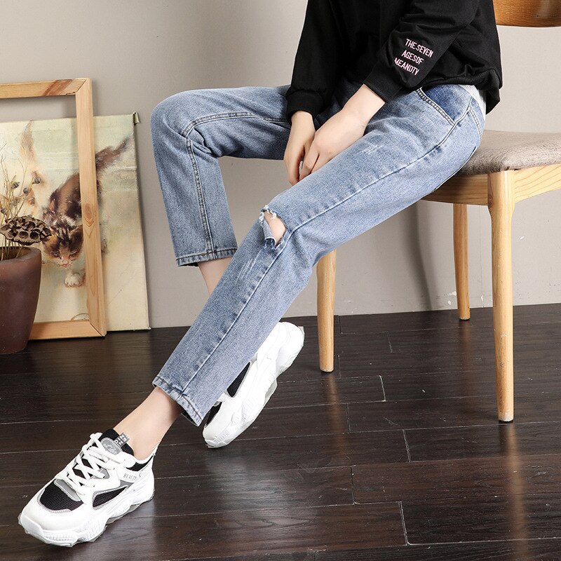 Maternity Denim Jeans Pregnancy Clothes for Pregnant Women Pregnancy Nine Pants Bottom Hole Trousers Maternal