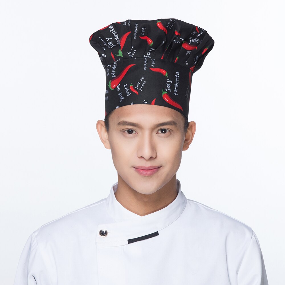 7 farger chili gafler print servitør hatter restaurant kokk matlaging kjøkken arbeidsklær sopp caps kokke uniform: 7