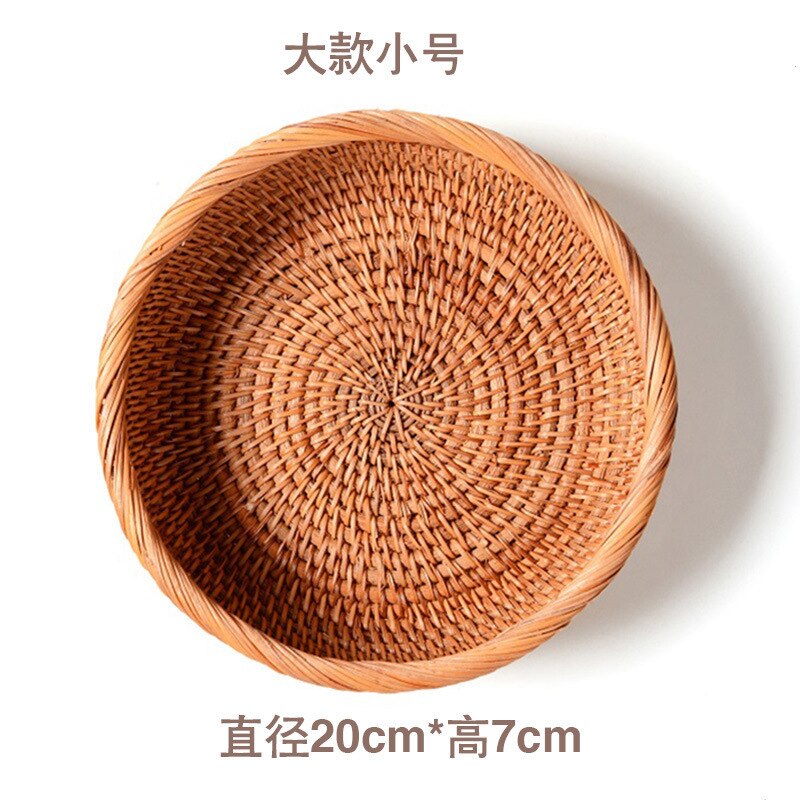 Cesta de mimbre para almacenamiento de frutas, pan, verduras, cestas de ratán Natural, cuencos redondos para llaves, mesa de cocina apilable, encimera de despensa: S