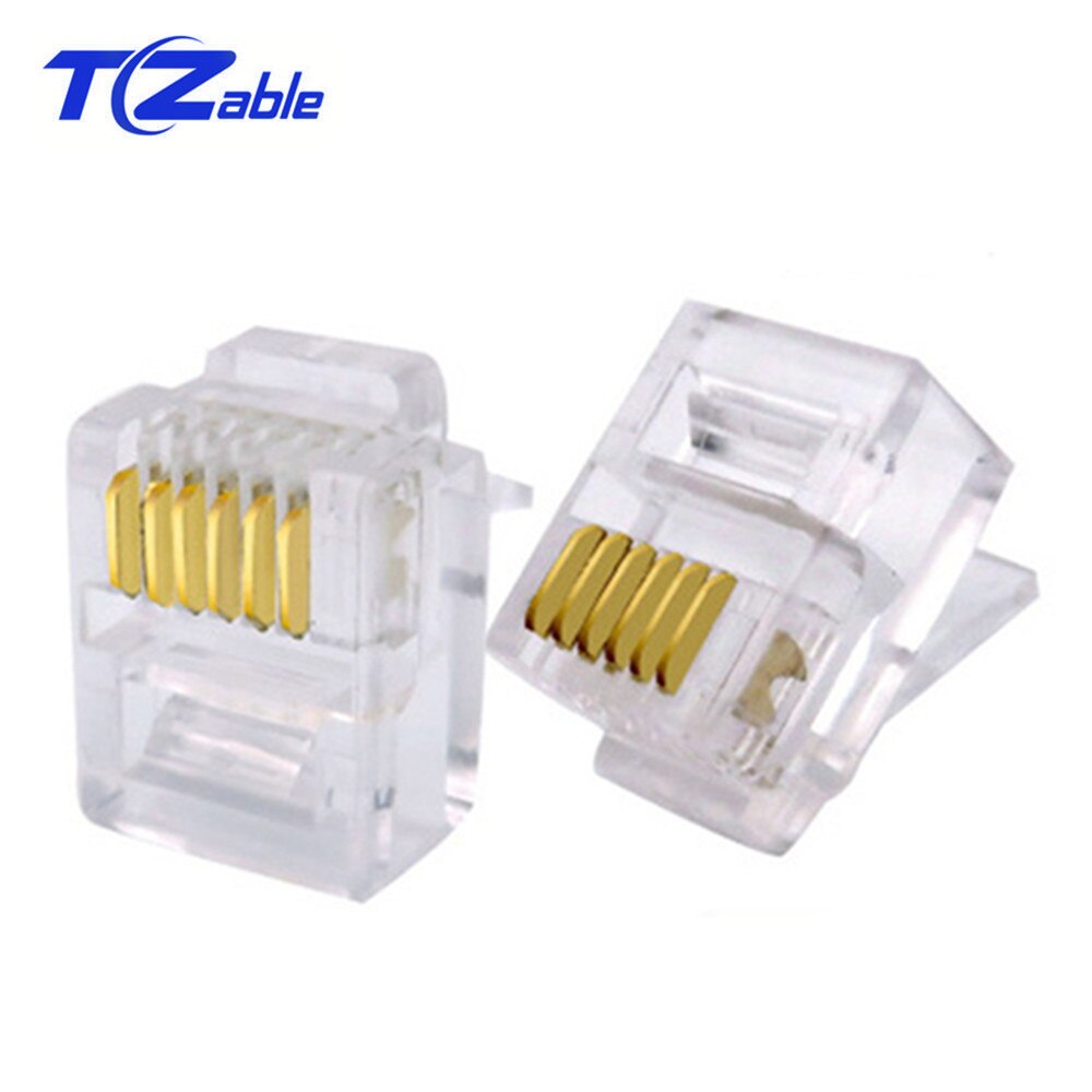 RJ11 RJ12 Cable Adapter 6P6C Socket Modular Crimp Network Telephone Transparent Connector Gold-plated Plug 50pcs/Lot