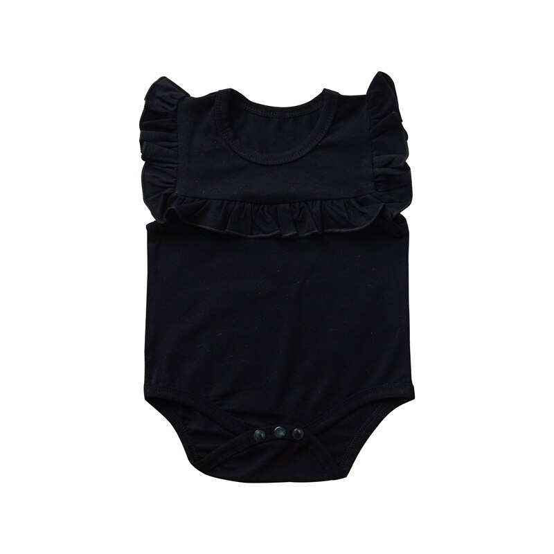 Bebis sommar kläder nyfödd bebis kläder volang ärmlös body solid playsuit jumpsuit outfits soldräkt: Svart / 3-6m